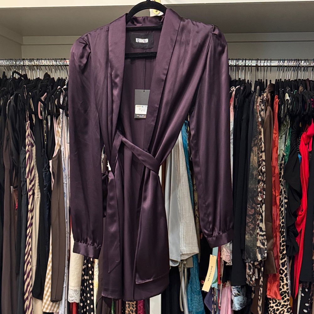 Burgundy Satin Robe Dress by reformation